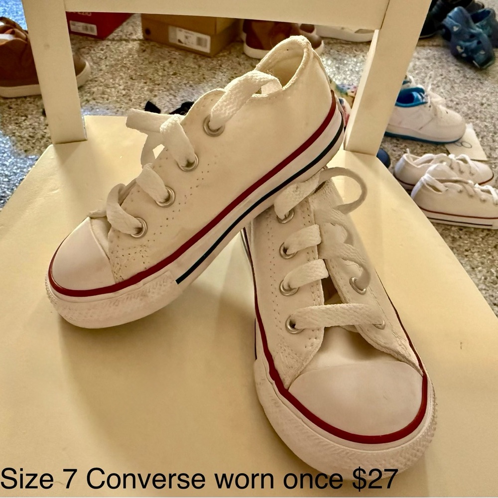 Converse Kids White Sneakers with Red Accents